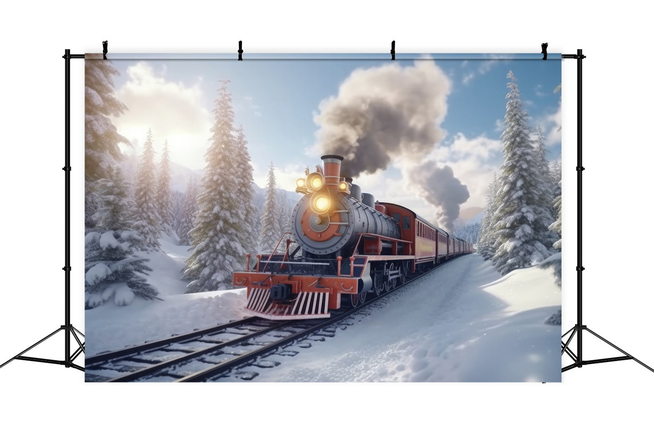 Winter Bright Snowy Morning Train Ride Backdrop UK BRP9-253