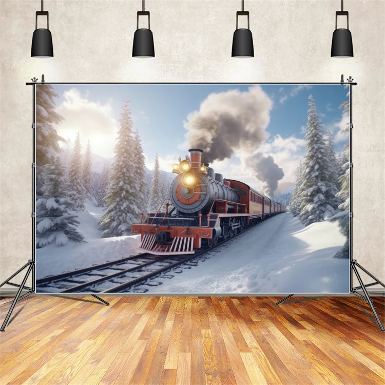 Winter Bright Snowy Morning Train Ride Backdrop UK BRP9-253