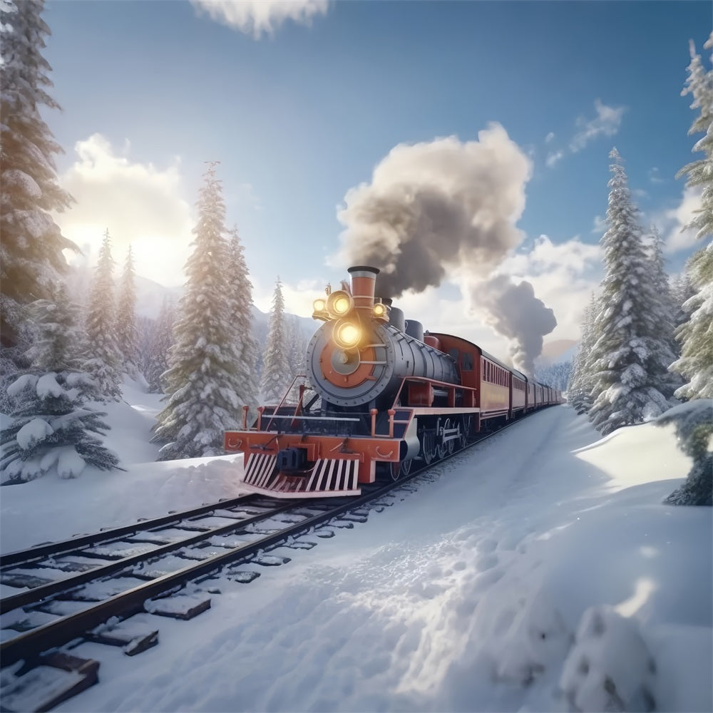 Winter Bright Snowy Morning Train Ride Backdrop UK BRP9-253