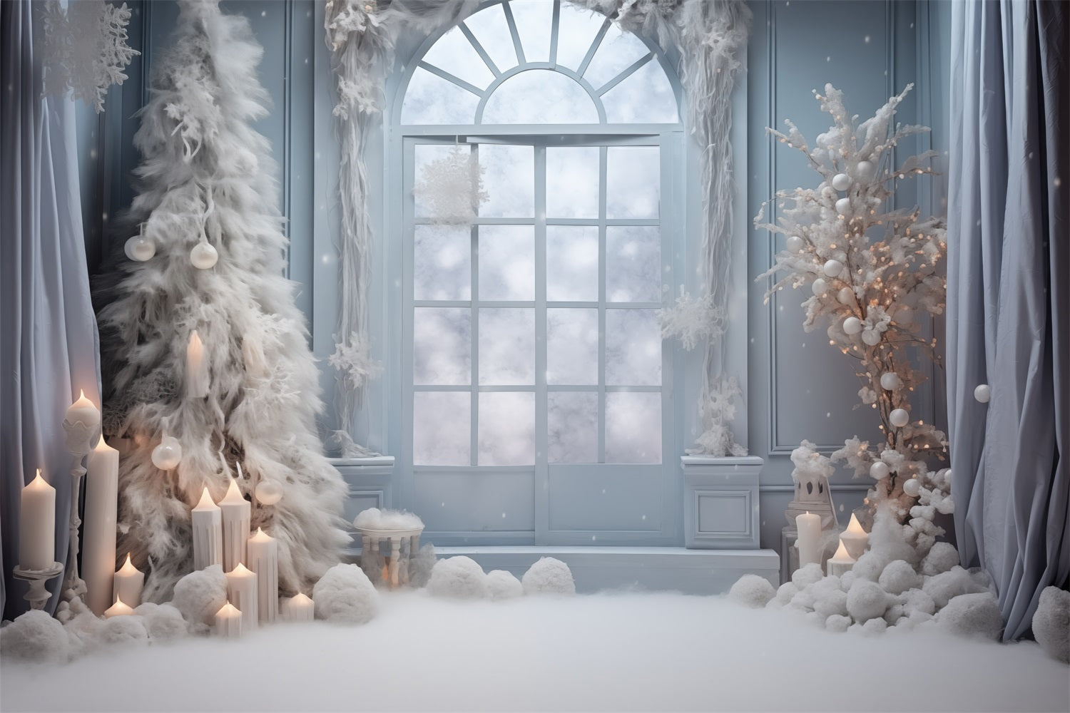 Frosty Window Scene Candles Winter Backdrop UK BRP9-254