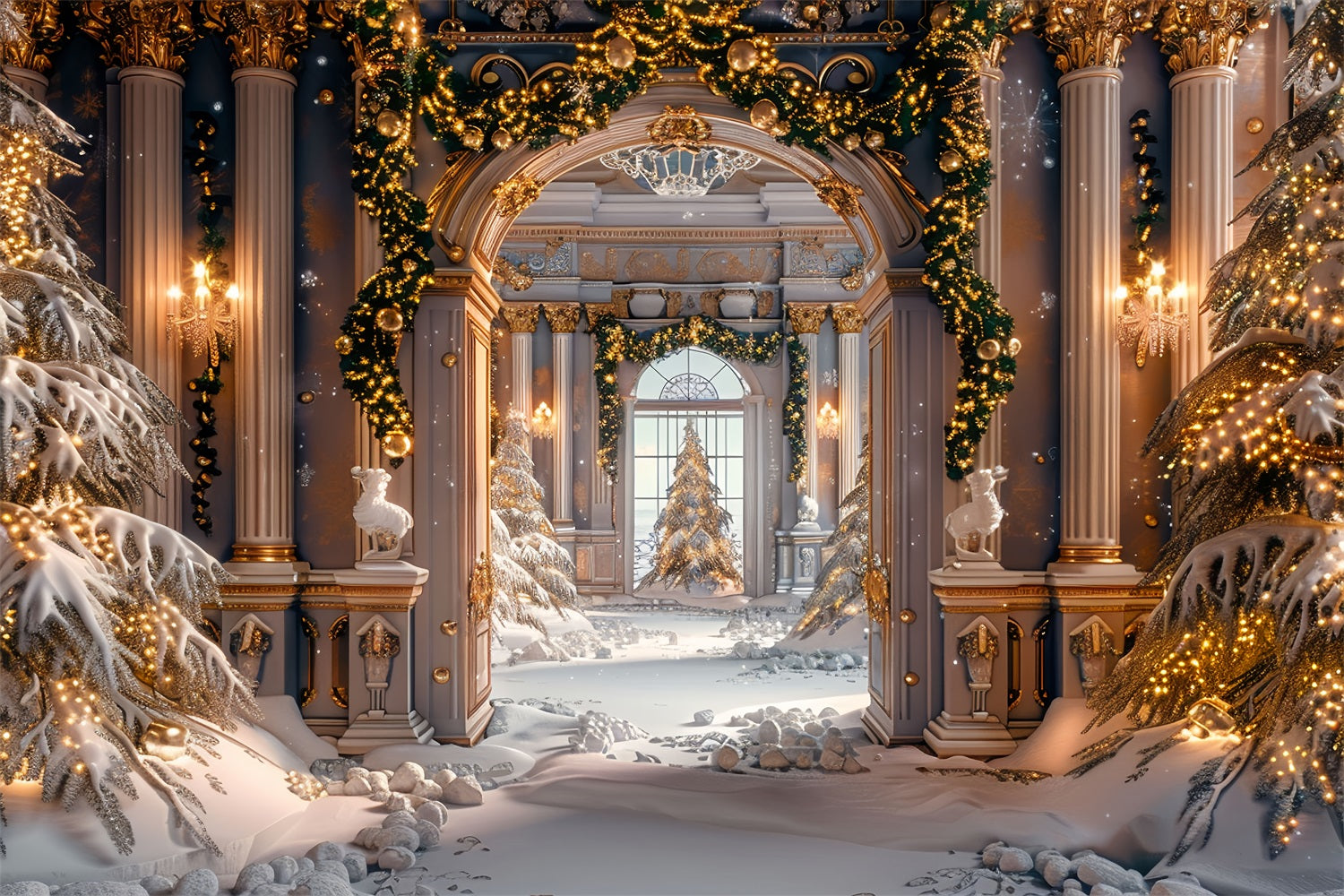 Luxurious Golden Winter Archway Wonderland Backdrop UK BRP9-255