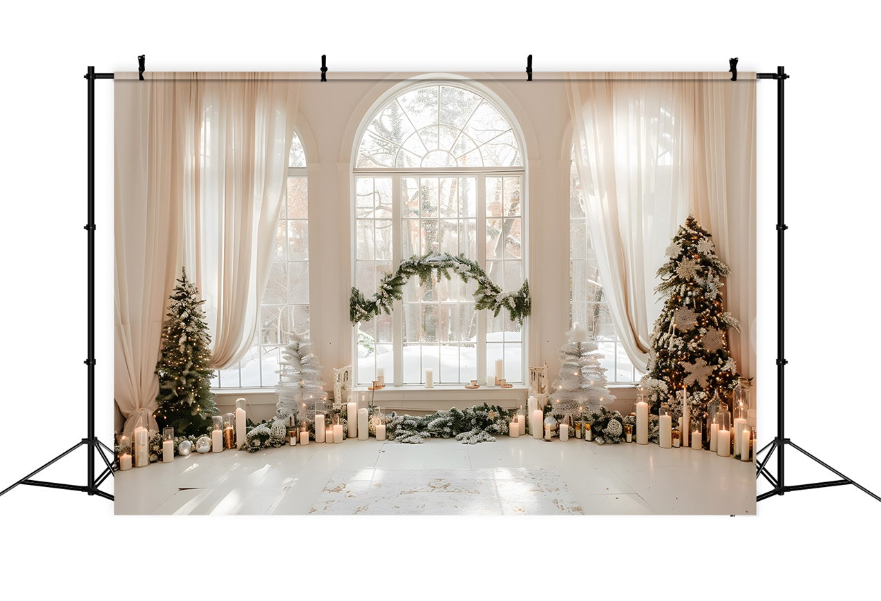 Serene Winter Window Christmas Candlelight Backdrop UK BRP9-256