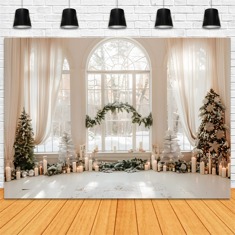 Serene Winter Window Christmas Candlelight Backdrop UK BRP9-256