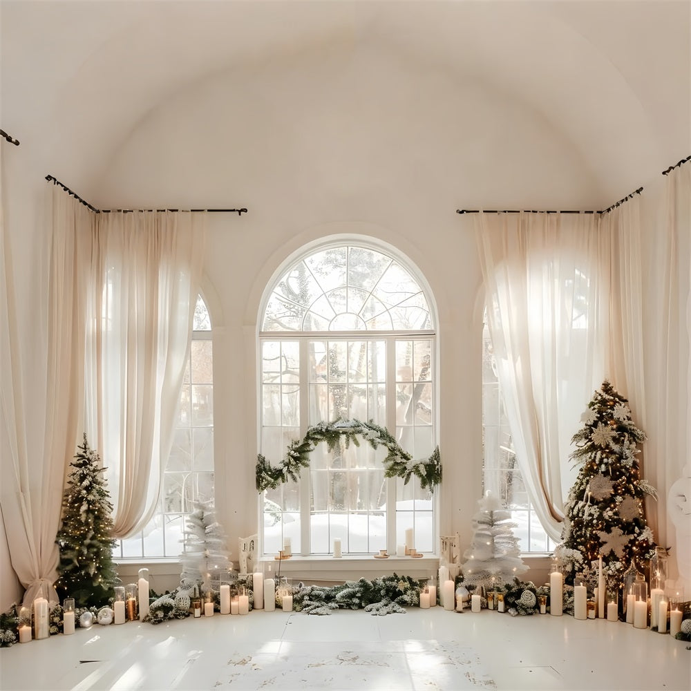 Serene Winter Window Christmas Candlelight Backdrop UK BRP9-256