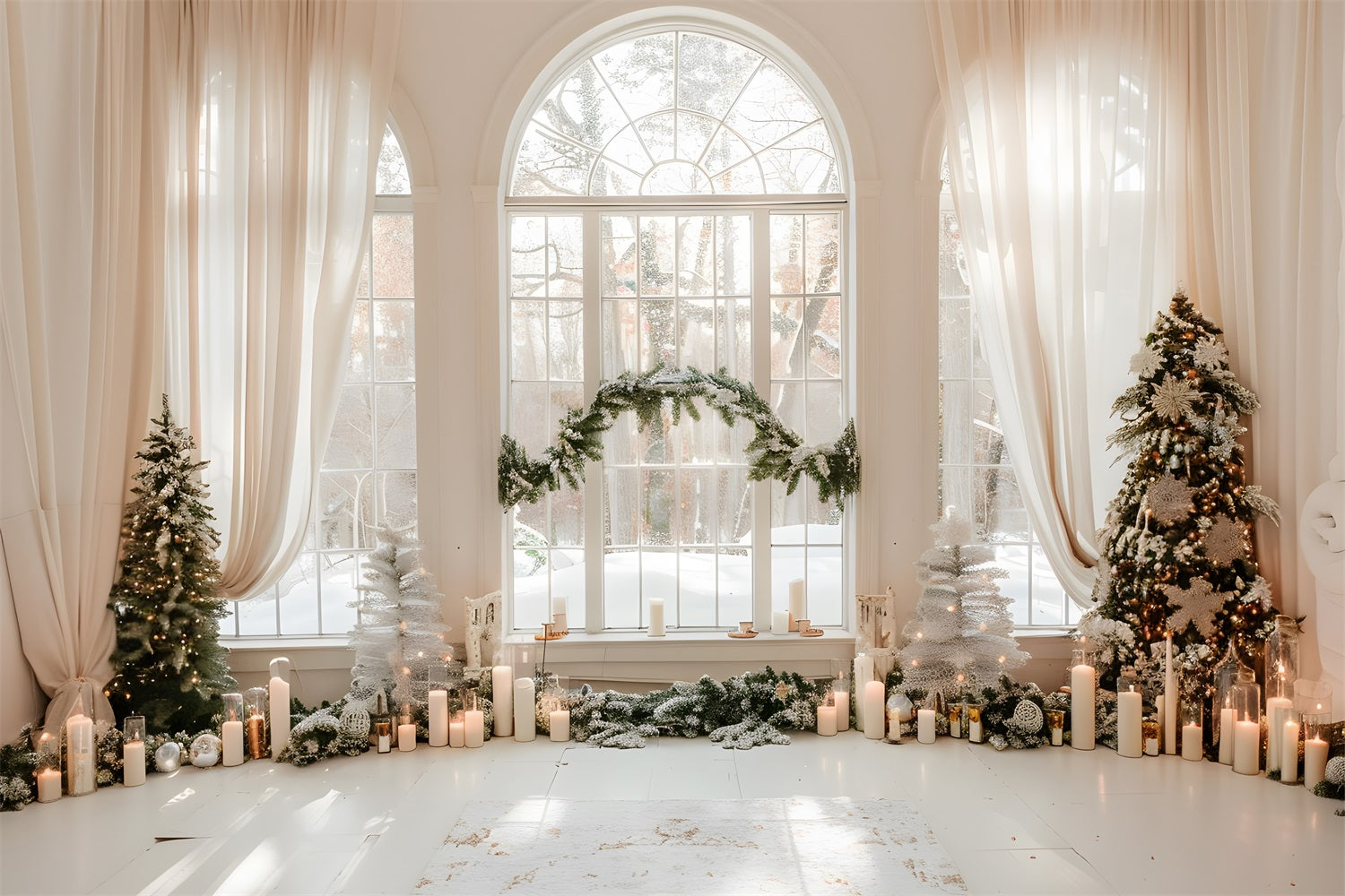 Serene Winter Window Christmas Candlelight Backdrop UK BRP9-256