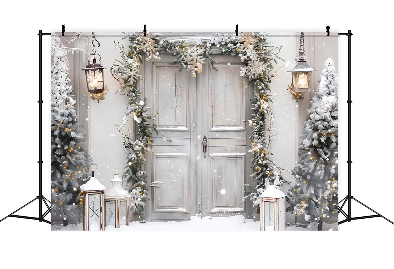 Winter Wonderland Door Snow Covered Trees Backdrop UK BRP9-257