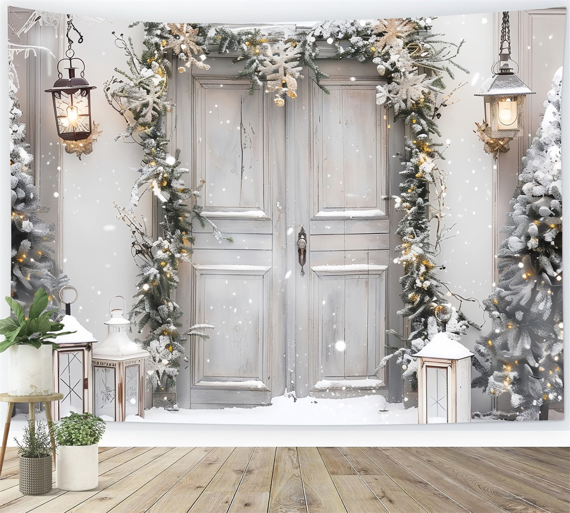 Winter Wonderland Door Snow Covered Trees Backdrop UK BRP9-257