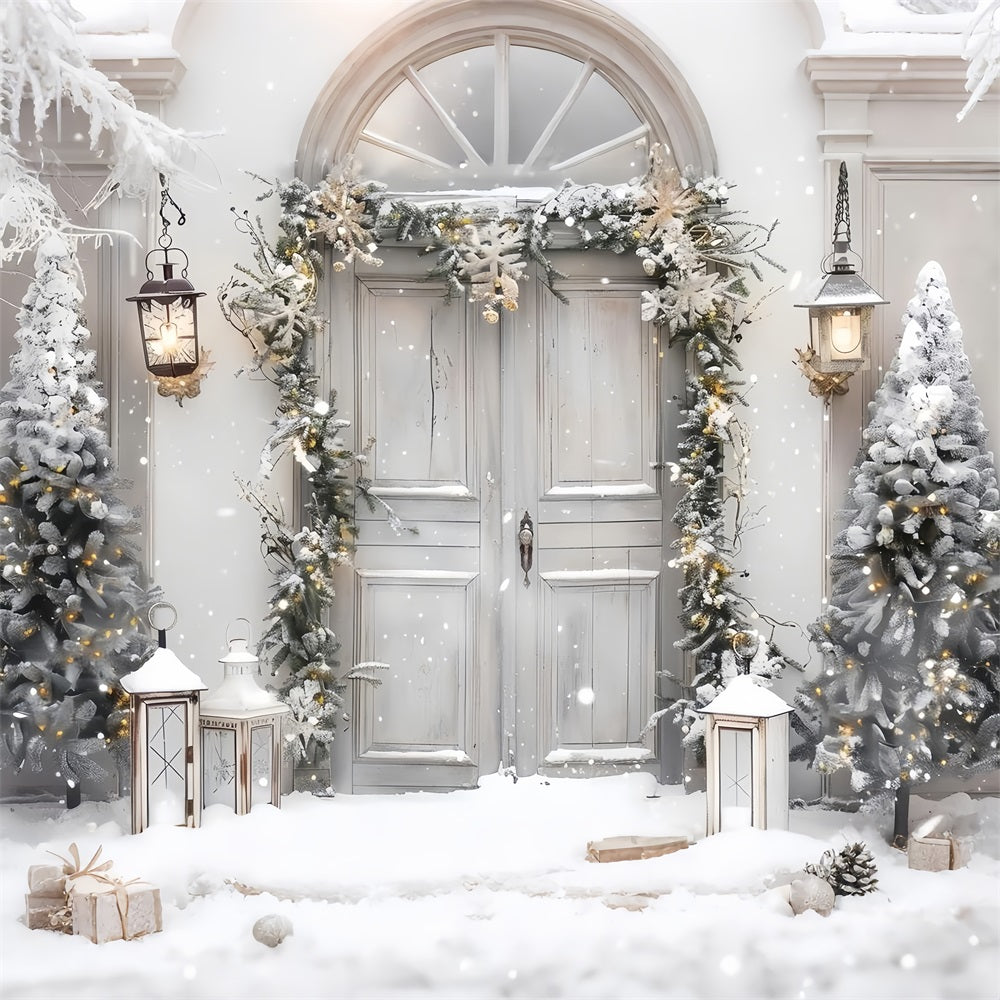 Winter Wonderland Door Snow Covered Trees Backdrop UK BRP9-257