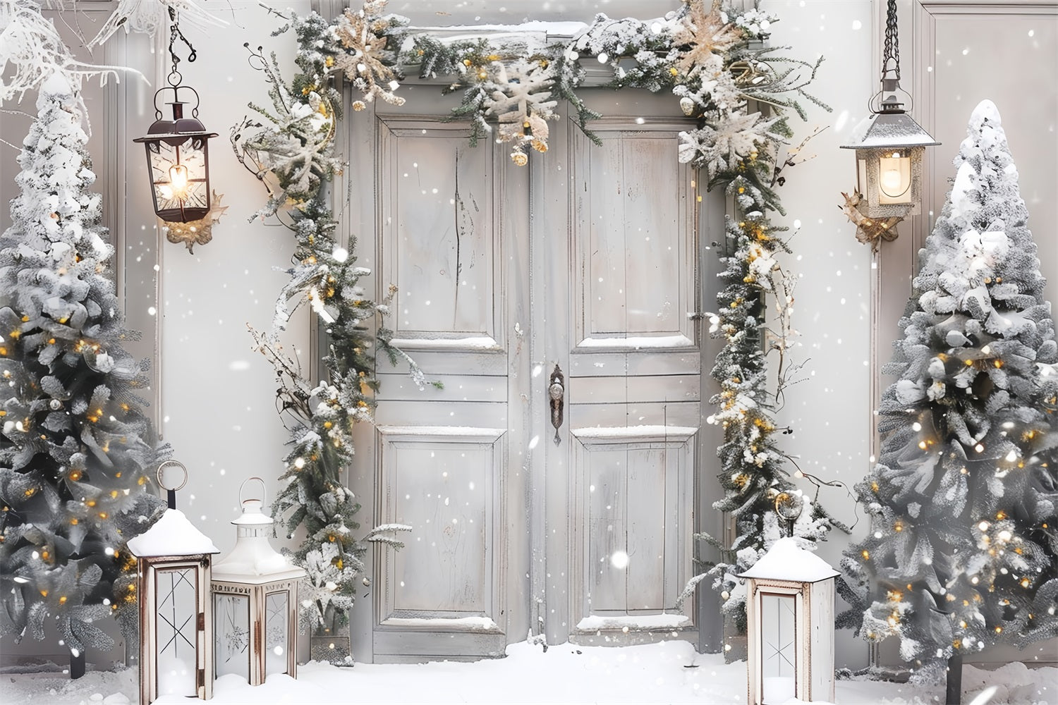 Winter Wonderland Door Snow Covered Trees Backdrop UK BRP9-257