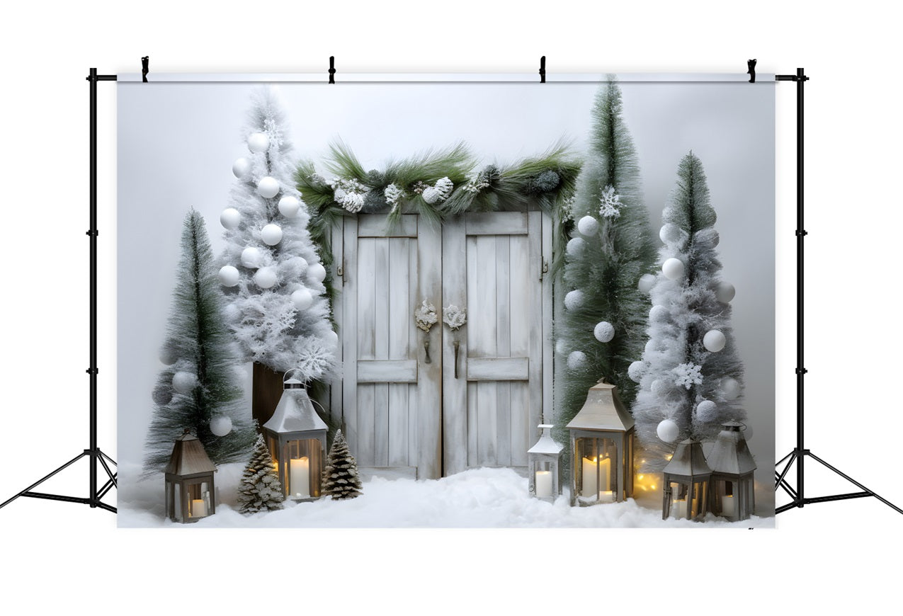 Snowy Lantern Lit Winter Wonderland Door Backdrop UK BRP9-258