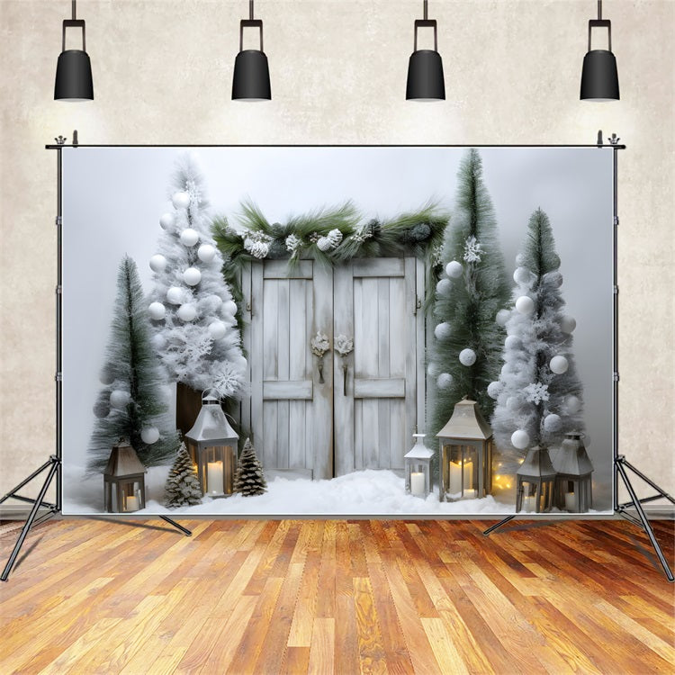 Snowy Lantern Lit Winter Wonderland Door Backdrop UK BRP9-258