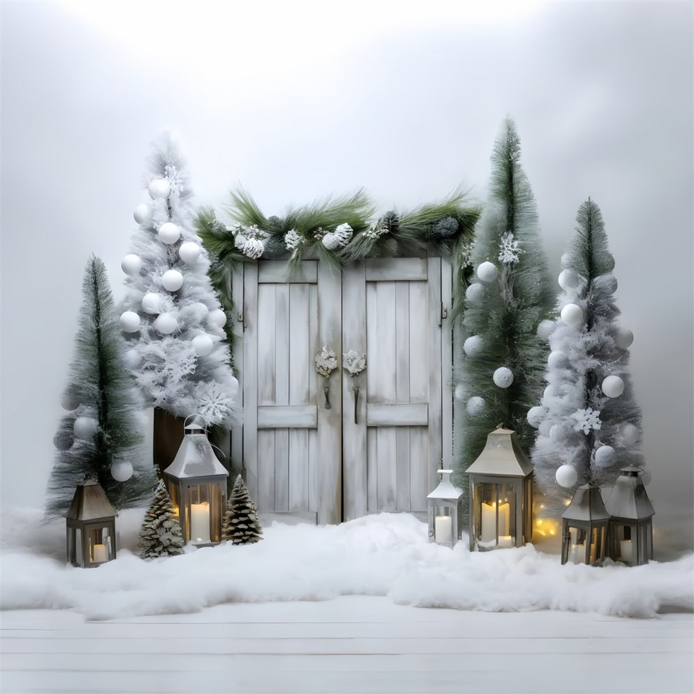 Snowy Lantern Lit Winter Wonderland Door Backdrop UK BRP9-258