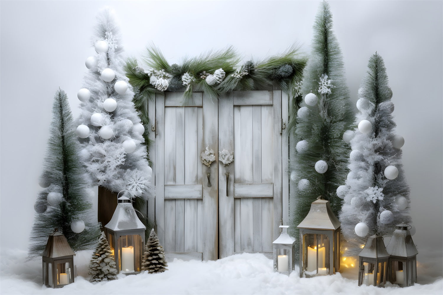 Snowy Lantern Lit Winter Wonderland Door Backdrop UK BRP9-258