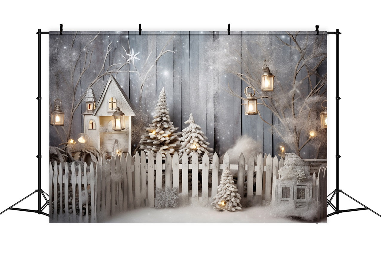 Winter Wonderland Snowy Fence Lanterns Backdrop UK BRP9-259