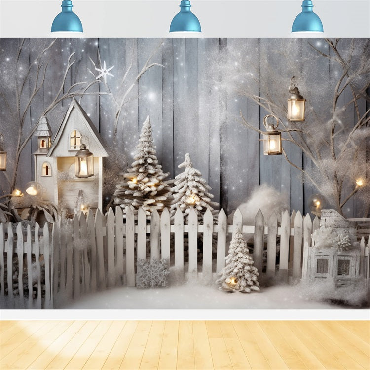 Winter Wonderland Snowy Fence Lanterns Backdrop UK BRP9-259