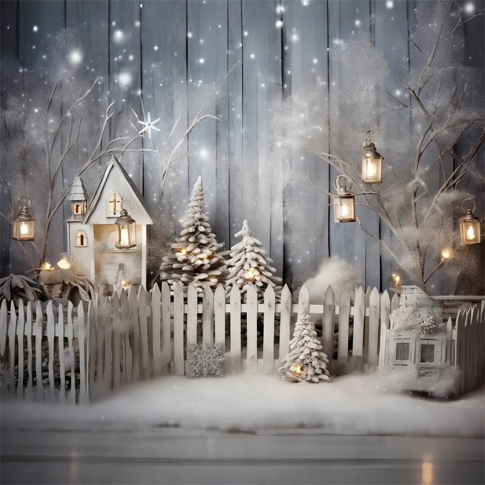 Winter Wonderland Snowy Fence Lanterns Backdrop UK BRP9-259