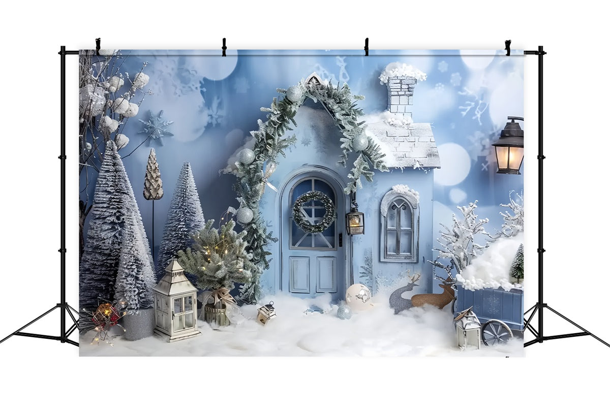 Snow-Covered Christmas Woodland Lodge Scene Backdrop UK BRP9-26