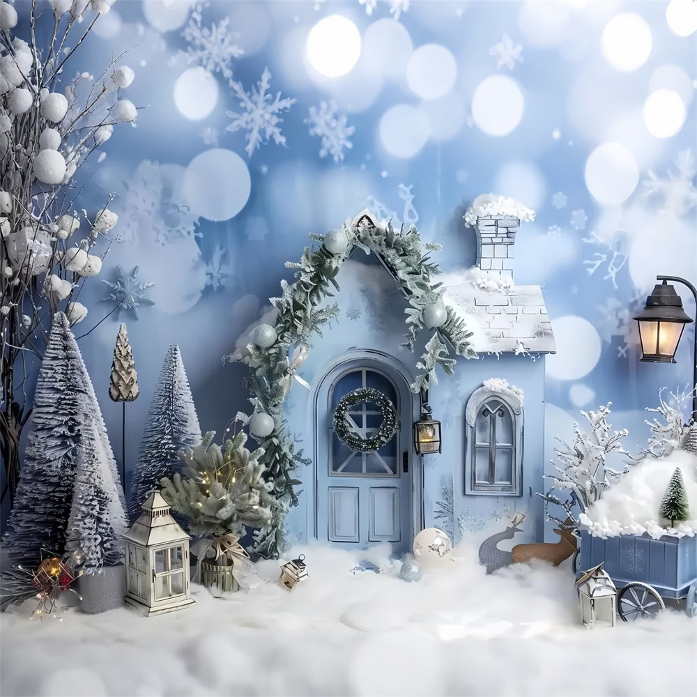 Snow-Covered Christmas Woodland Lodge Scene Backdrop UK BRP9-26