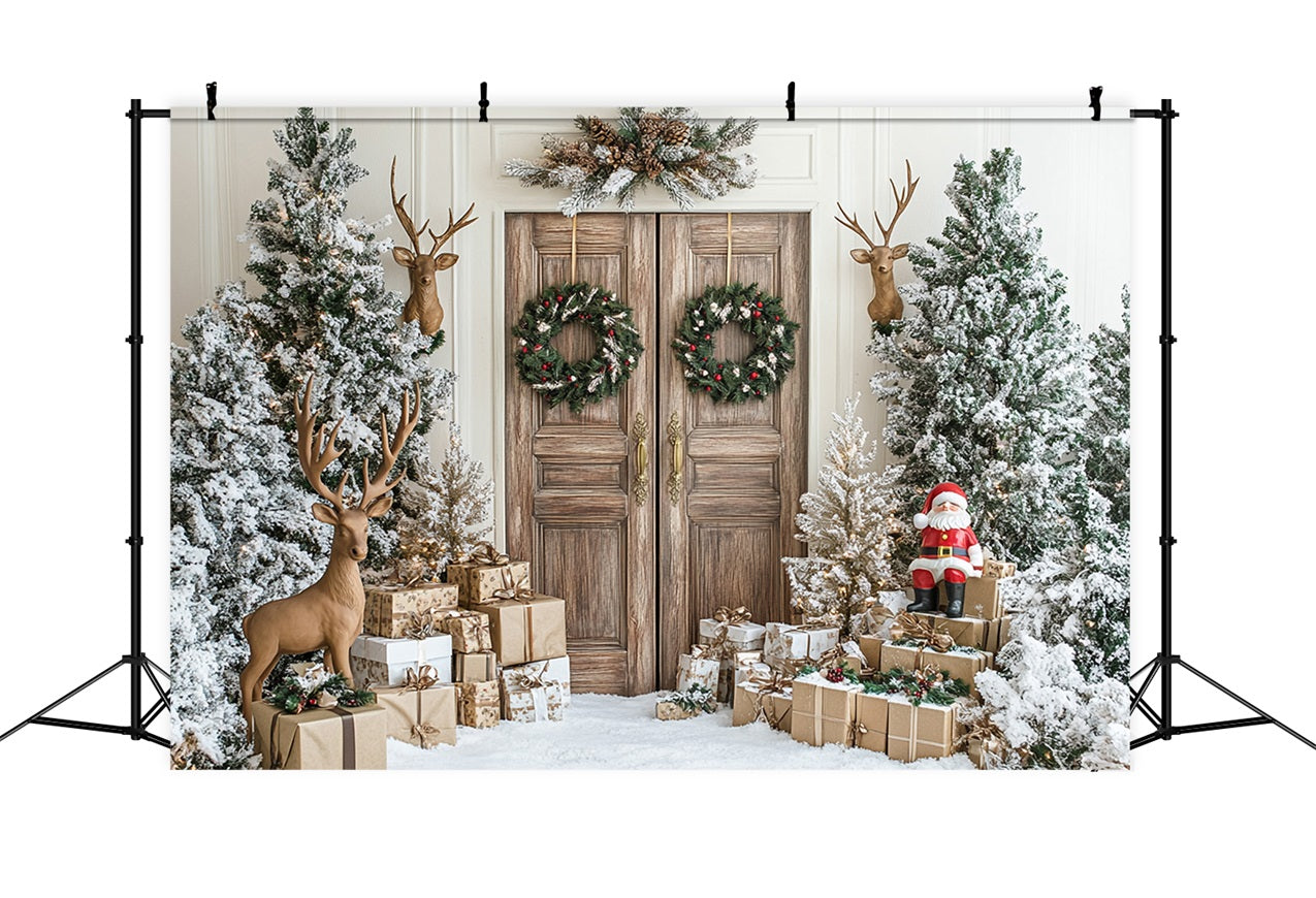 Rustic Winter Door Santa Reindeer Decor Backdrop UK BRP9-260