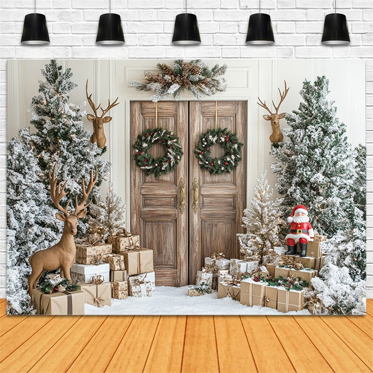 Rustic Winter Door Santa Reindeer Decor Backdrop UK BRP9-260