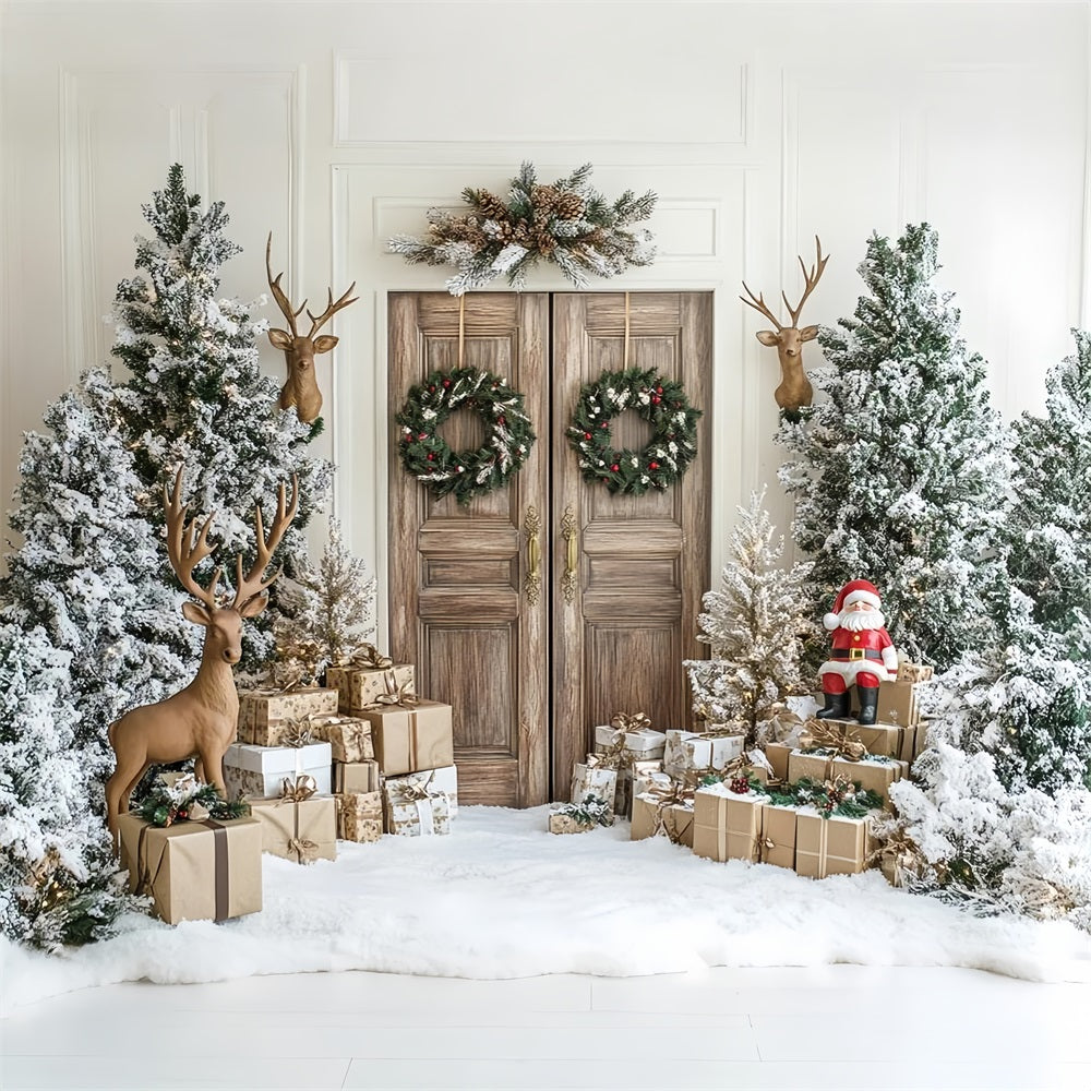 Rustic Winter Door Santa Reindeer Decor Backdrop UK BRP9-260