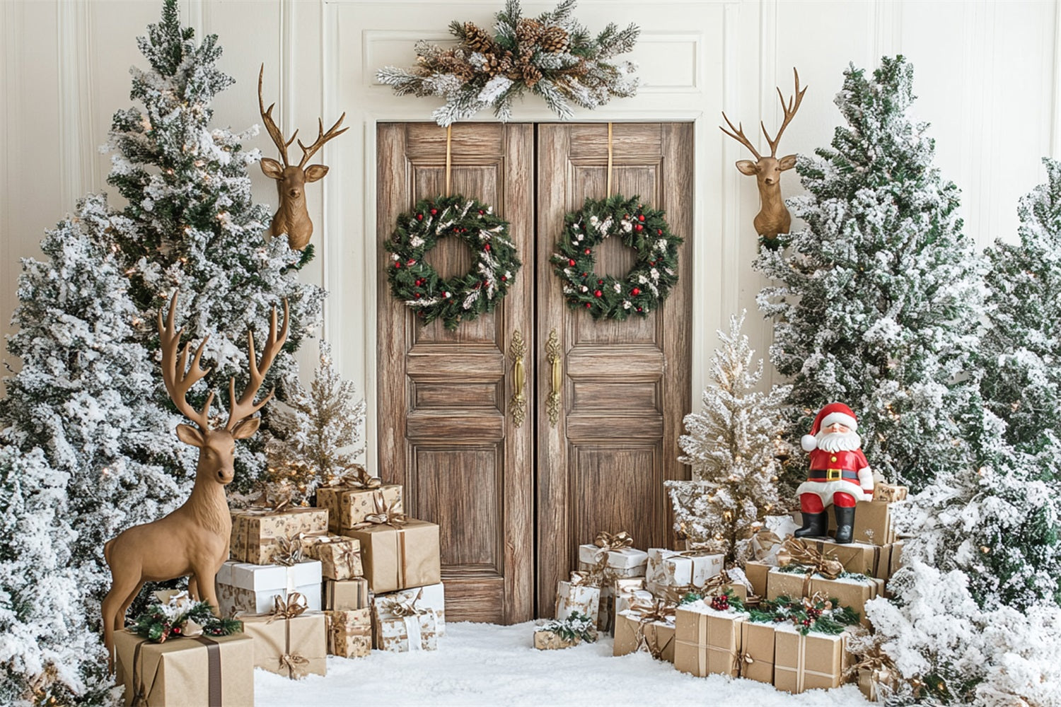 Rustic Winter Door Santa Reindeer Decor Backdrop UK BRP9-260