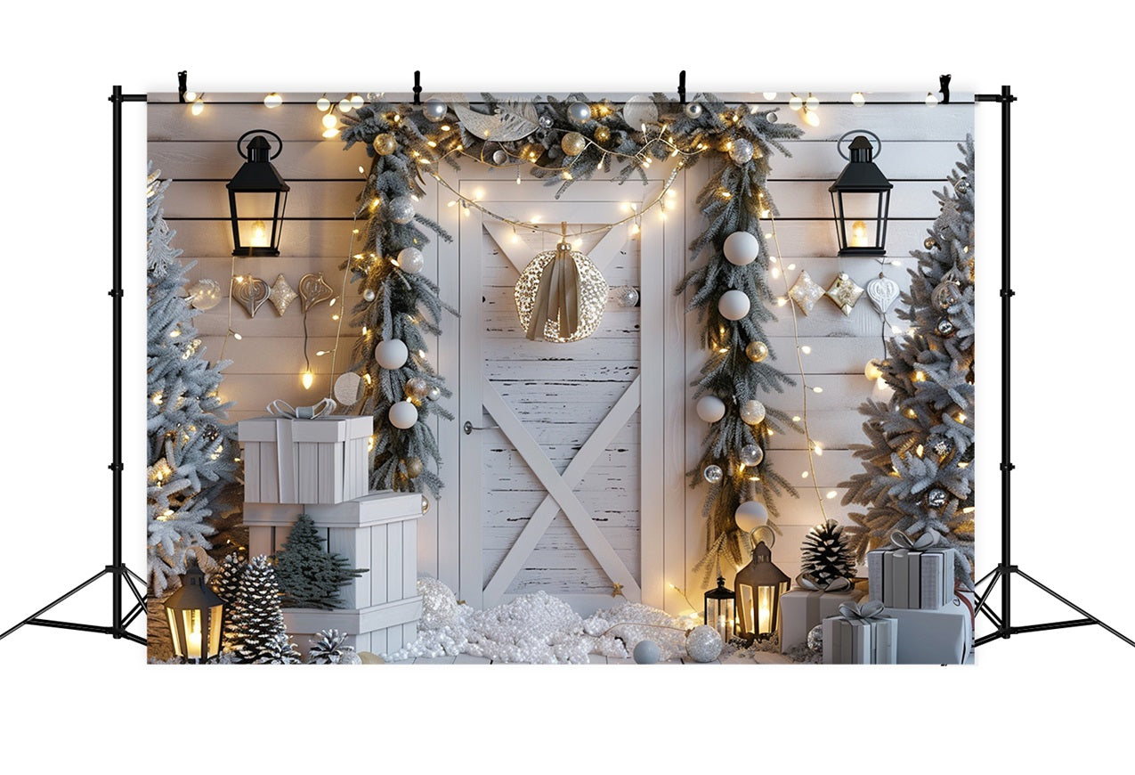 Winter Wonderland Door Frosted Pines Lights Backdrop UK BRP9-261