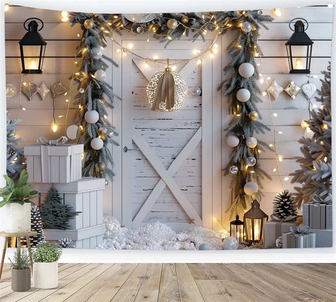 Winter Wonderland Door Frosted Pines Lights Backdrop UK BRP9-261