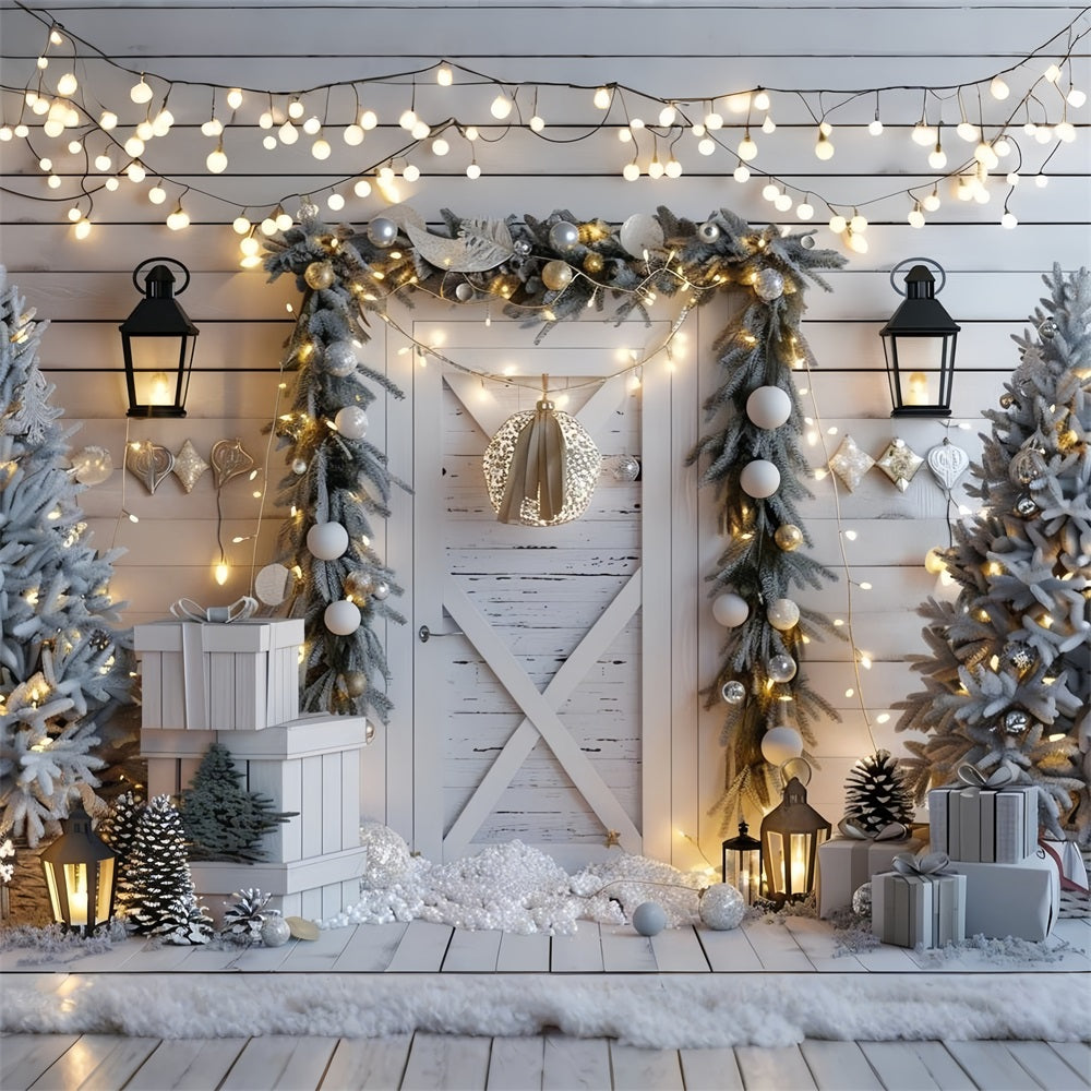 Winter Wonderland Door Frosted Pines Lights Backdrop UK BRP9-261