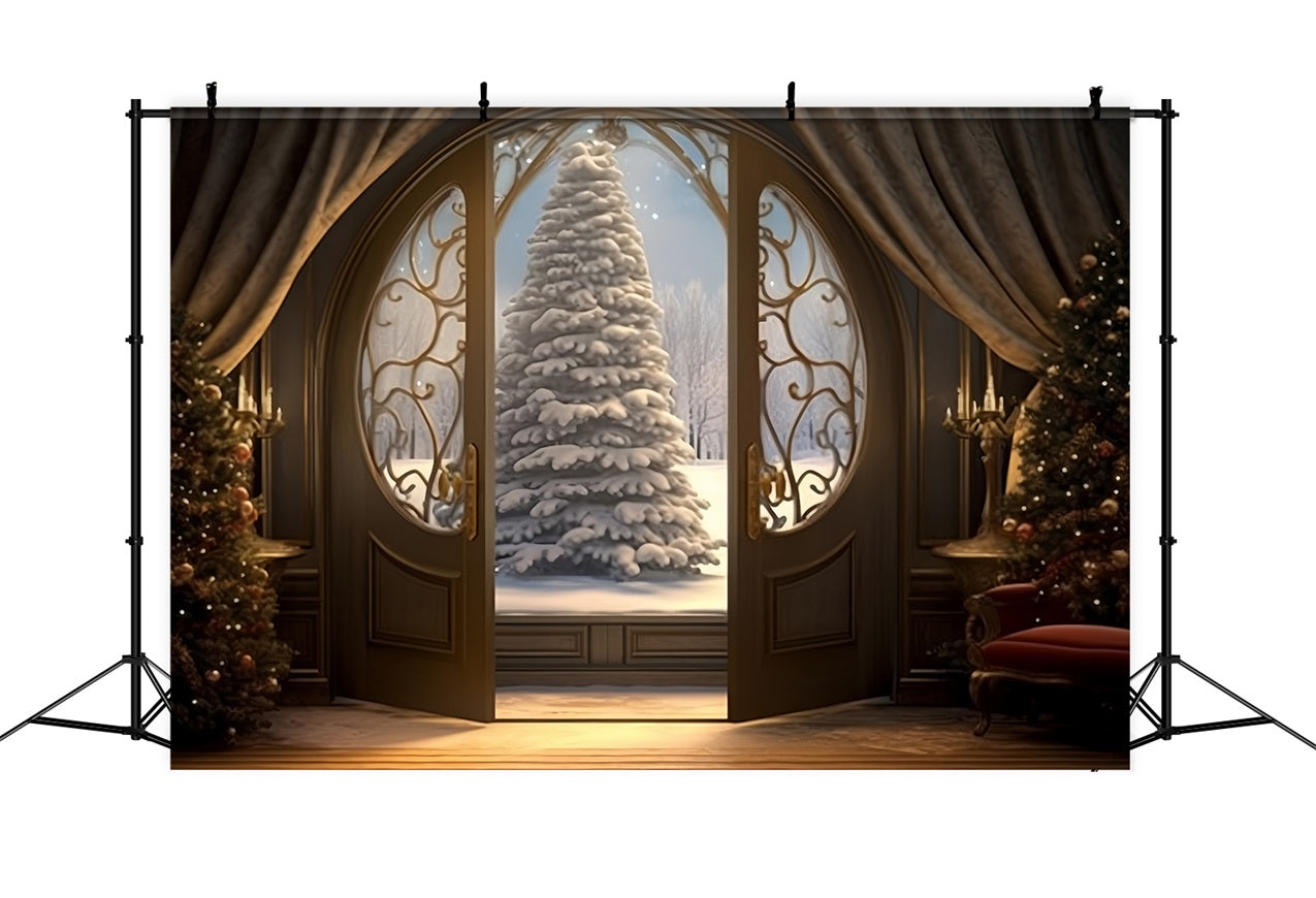 Snowy Christmas Tree Door Winter Wonderland Backdrop UK BRP9-262