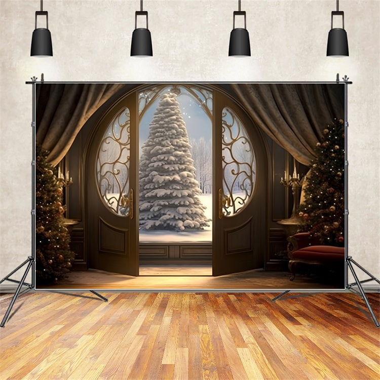 Snowy Christmas Tree Door Winter Wonderland Backdrop UK BRP9-262