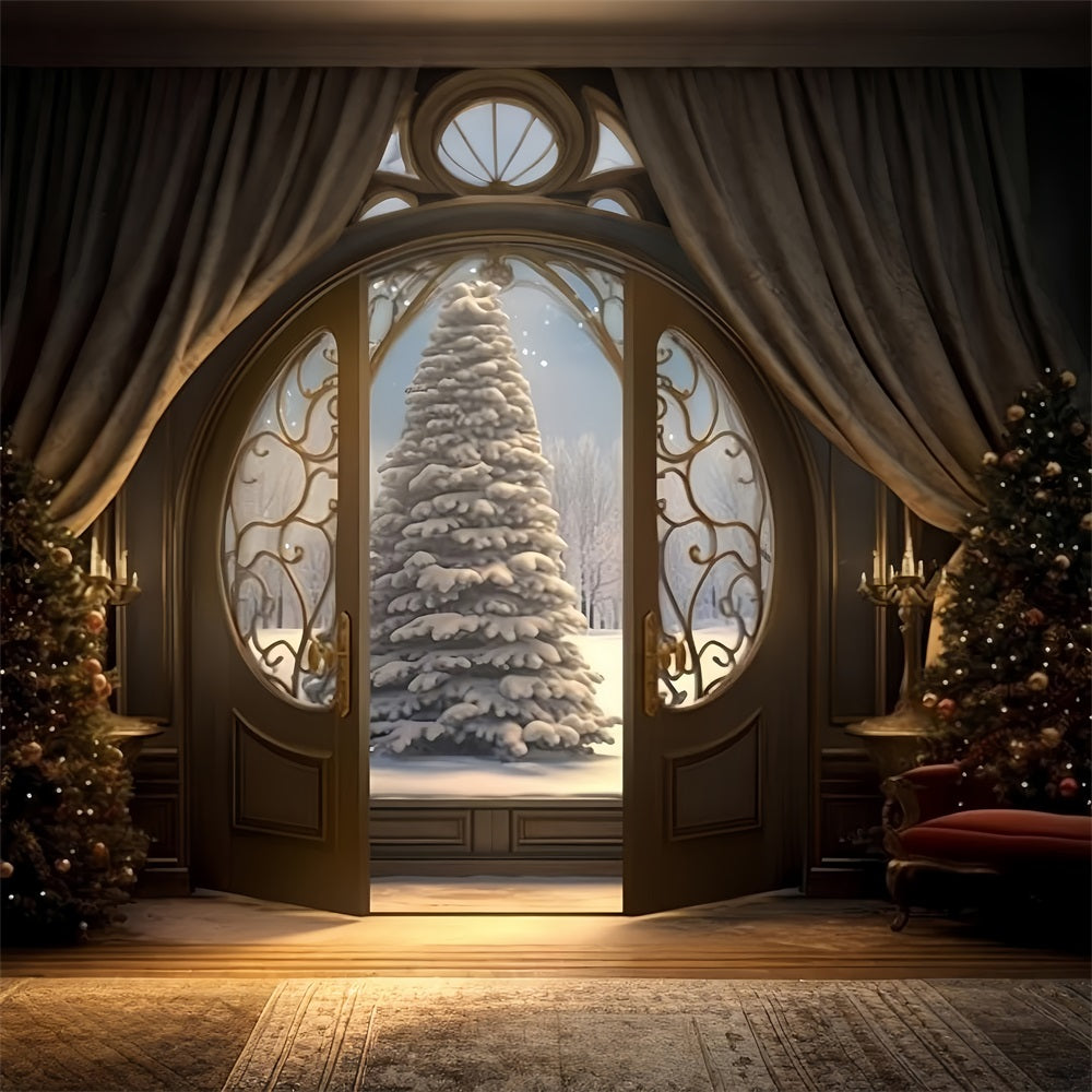 Snowy Christmas Tree Door Winter Wonderland Backdrop UK BRP9-262