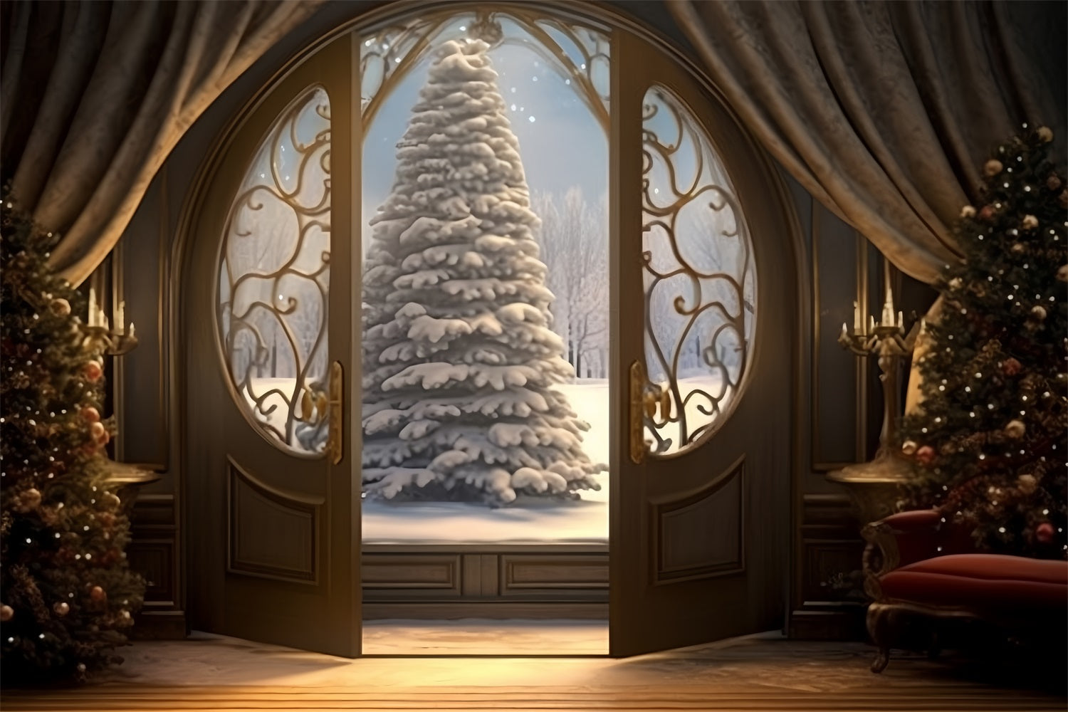 Snowy Christmas Tree Door Winter Wonderland Backdrop UK BRP9-262