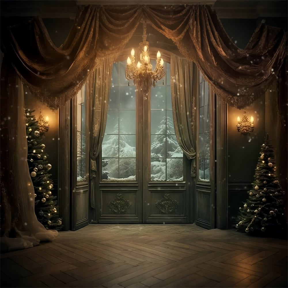 Winter Forest View Through Ornate Windows Backdrop UK BRP9-263