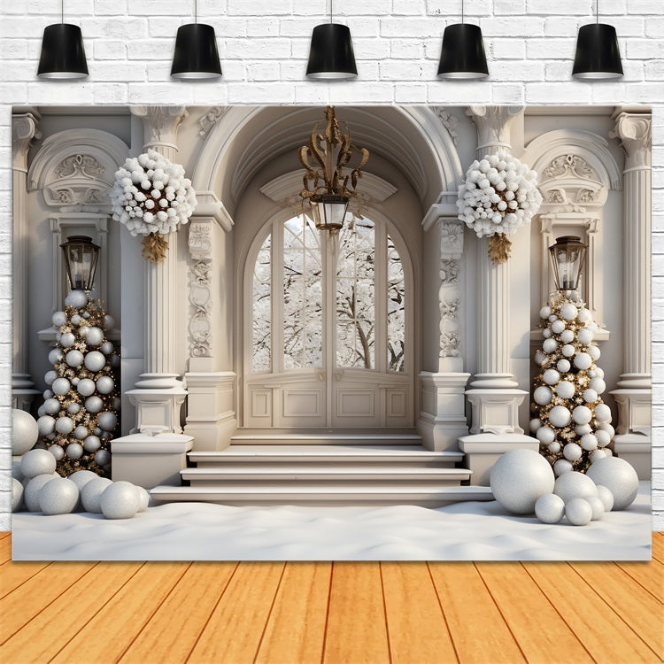 Winter Palace Entrance Ornate Christmas Balls Backdrop UK BRP9-264