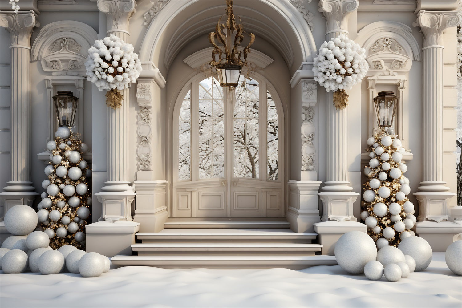 Winter Palace Entrance Ornate Christmas Balls Backdrop UK BRP9-264