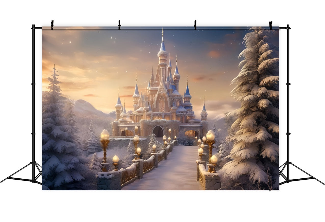 Fairytale Castle Winter Wonderland Sunset Backdrop UK BRP9-265