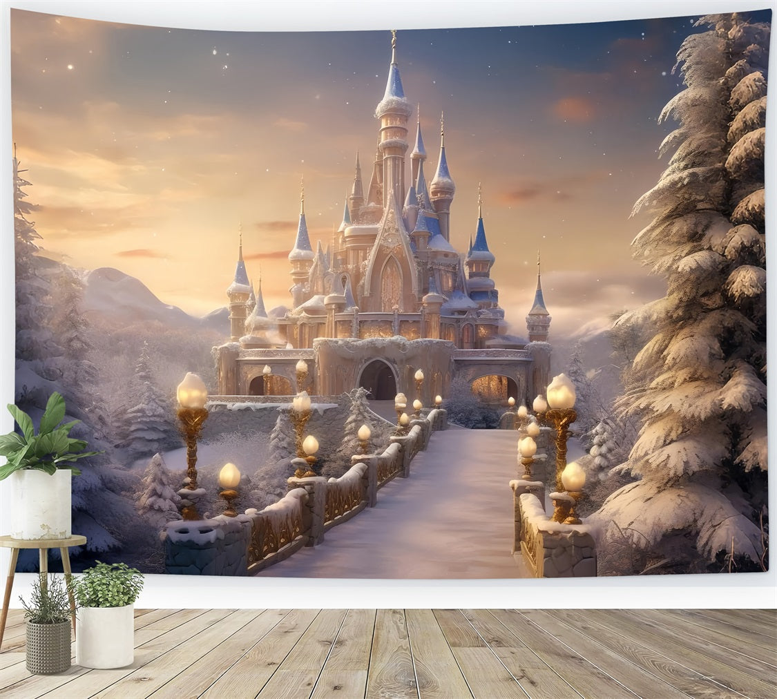 Fairytale Castle Winter Wonderland Sunset Backdrop UK BRP9-265