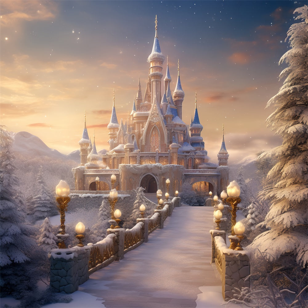 Fairytale Castle Winter Wonderland Sunset Backdrop UK BRP9-265