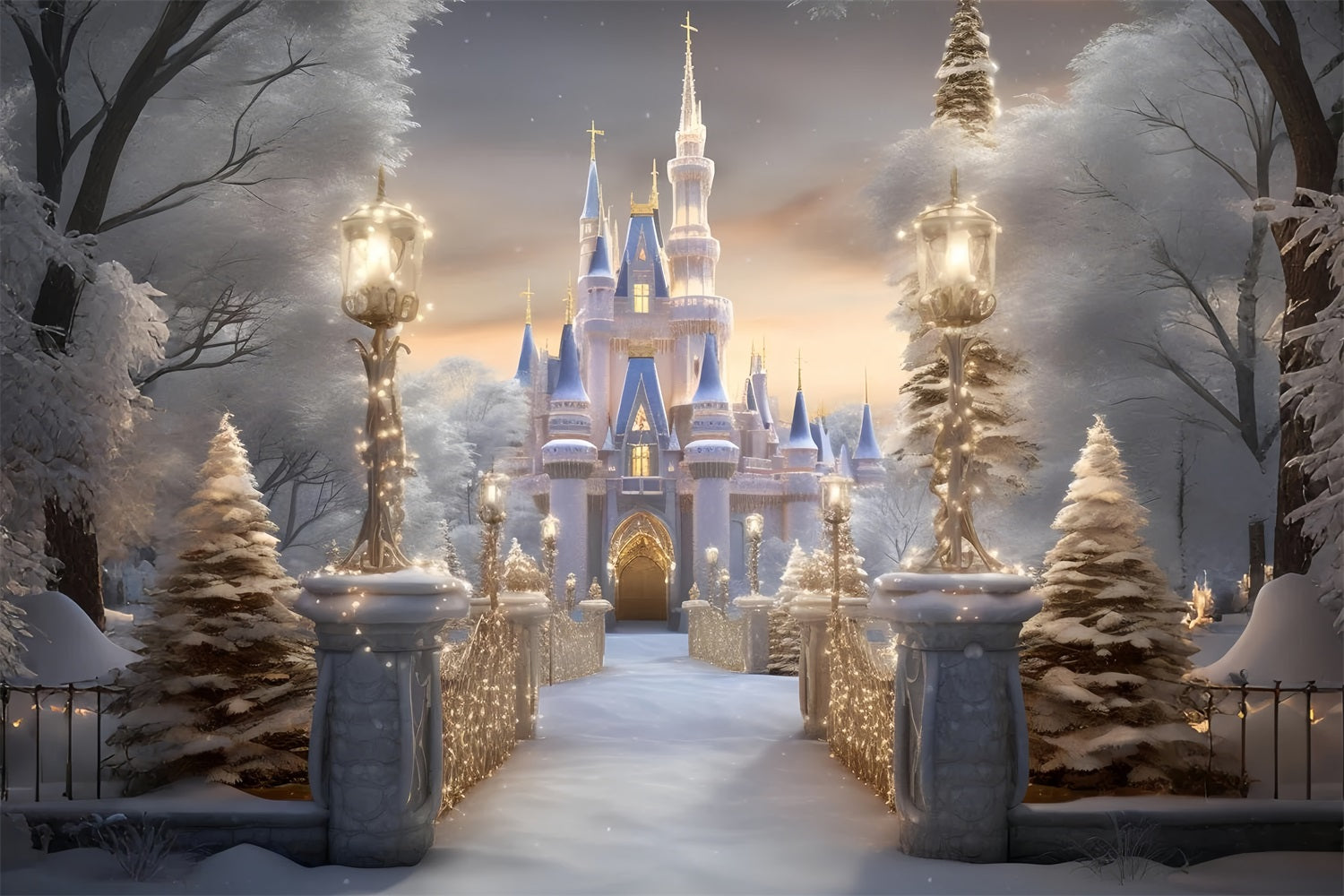 Winter Royal Castle Pathway Snowy Wonderland Backdrop UK BRP9-266