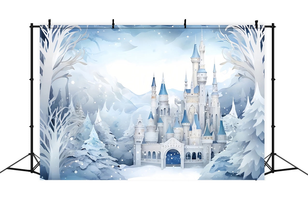 Winter Fairytale Castle Snowy Mountains Backdrop UK BRP9-267