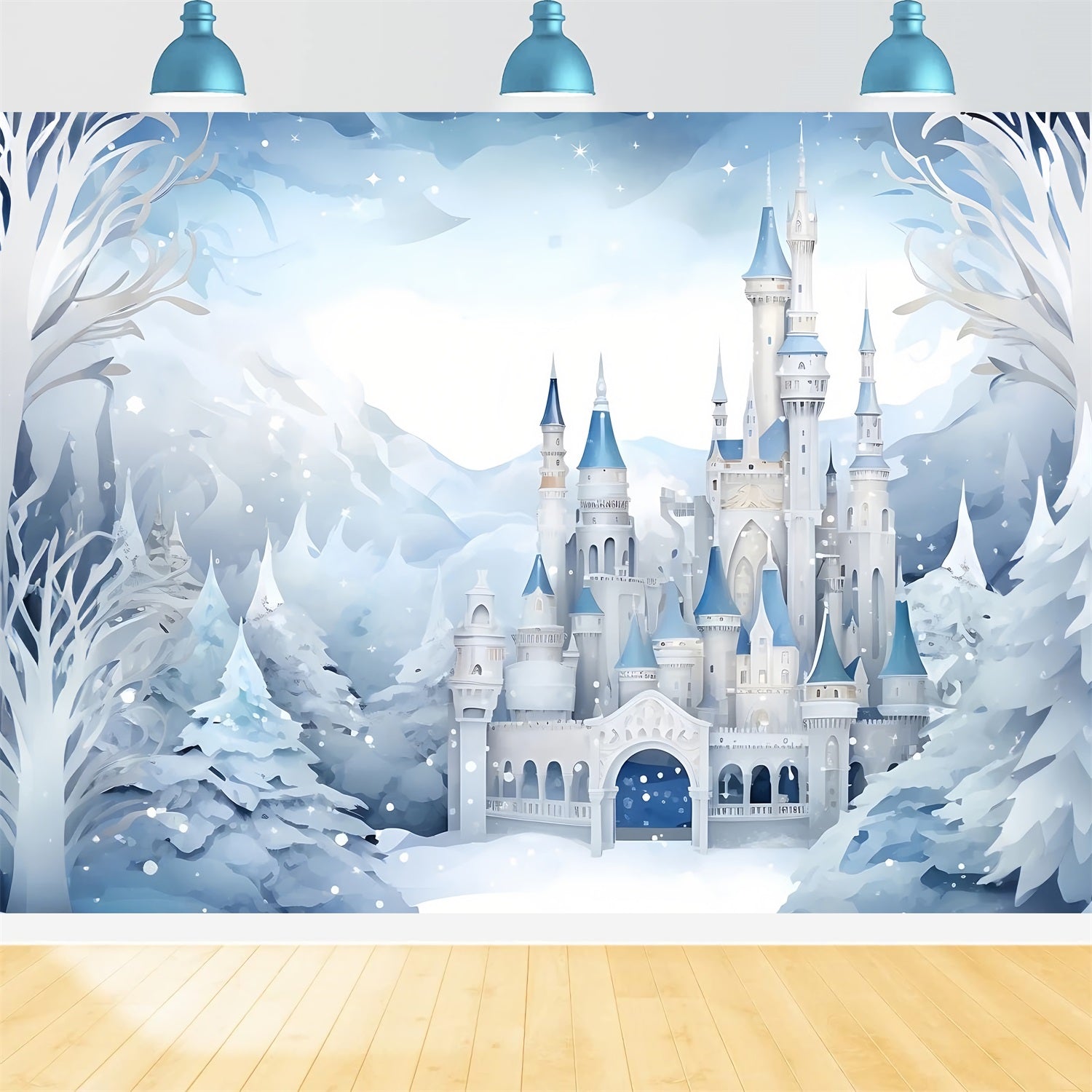 Winter Fairytale Castle Snowy Mountains Backdrop UK BRP9-267