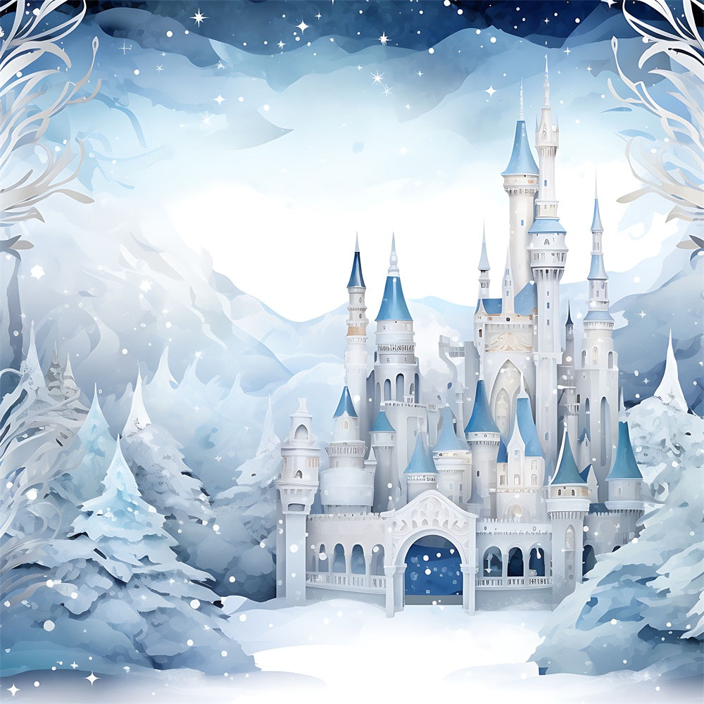 Winter Fairytale Castle Snowy Mountains Backdrop UK BRP9-267