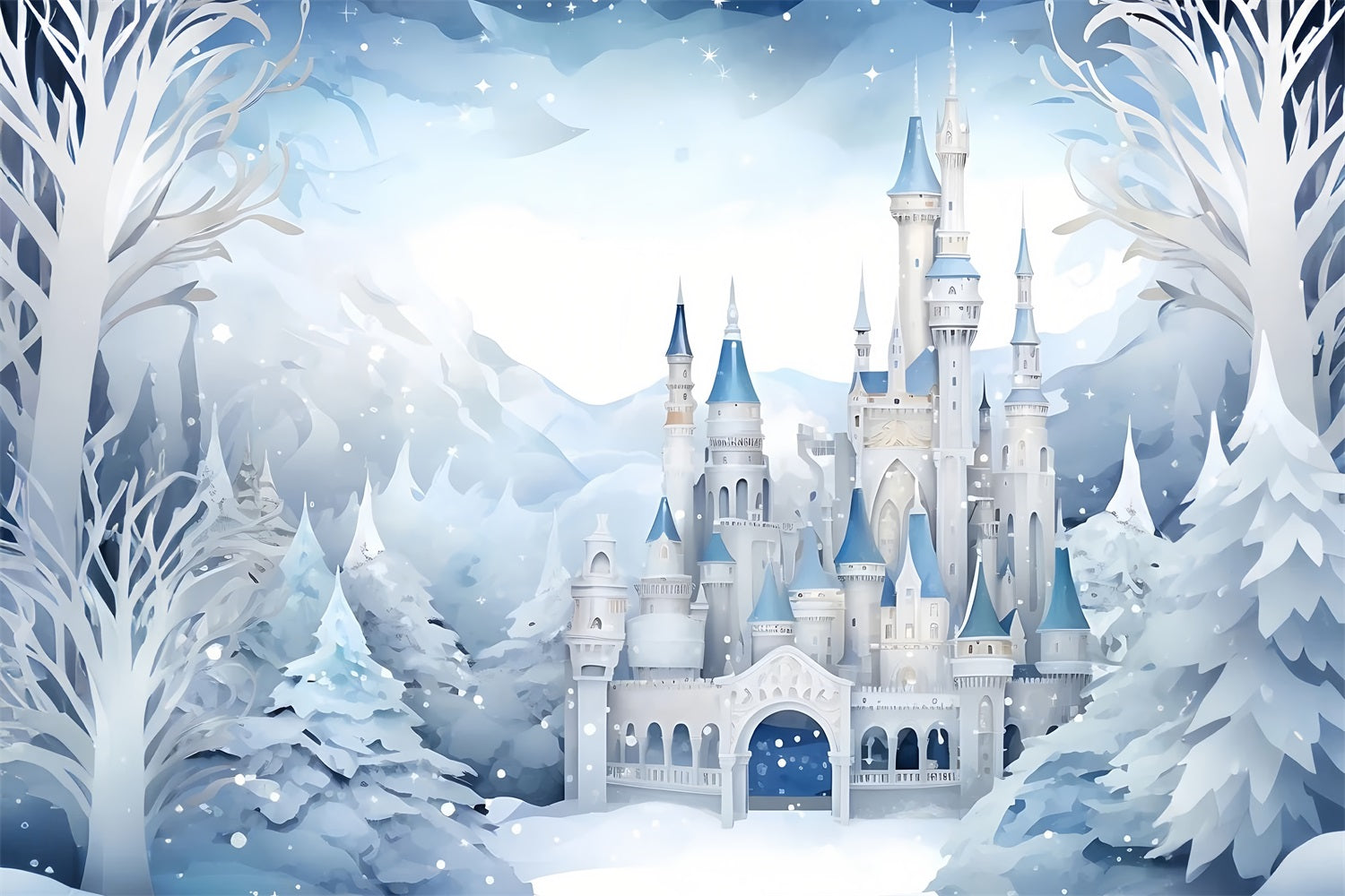 Winter Fairytale Castle Snowy Mountains Backdrop UK BRP9-267