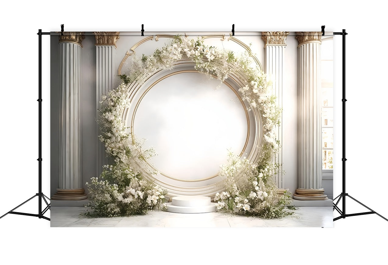 Elegant White Floral Archway Columns Boho Backdrop UK BRP9-271