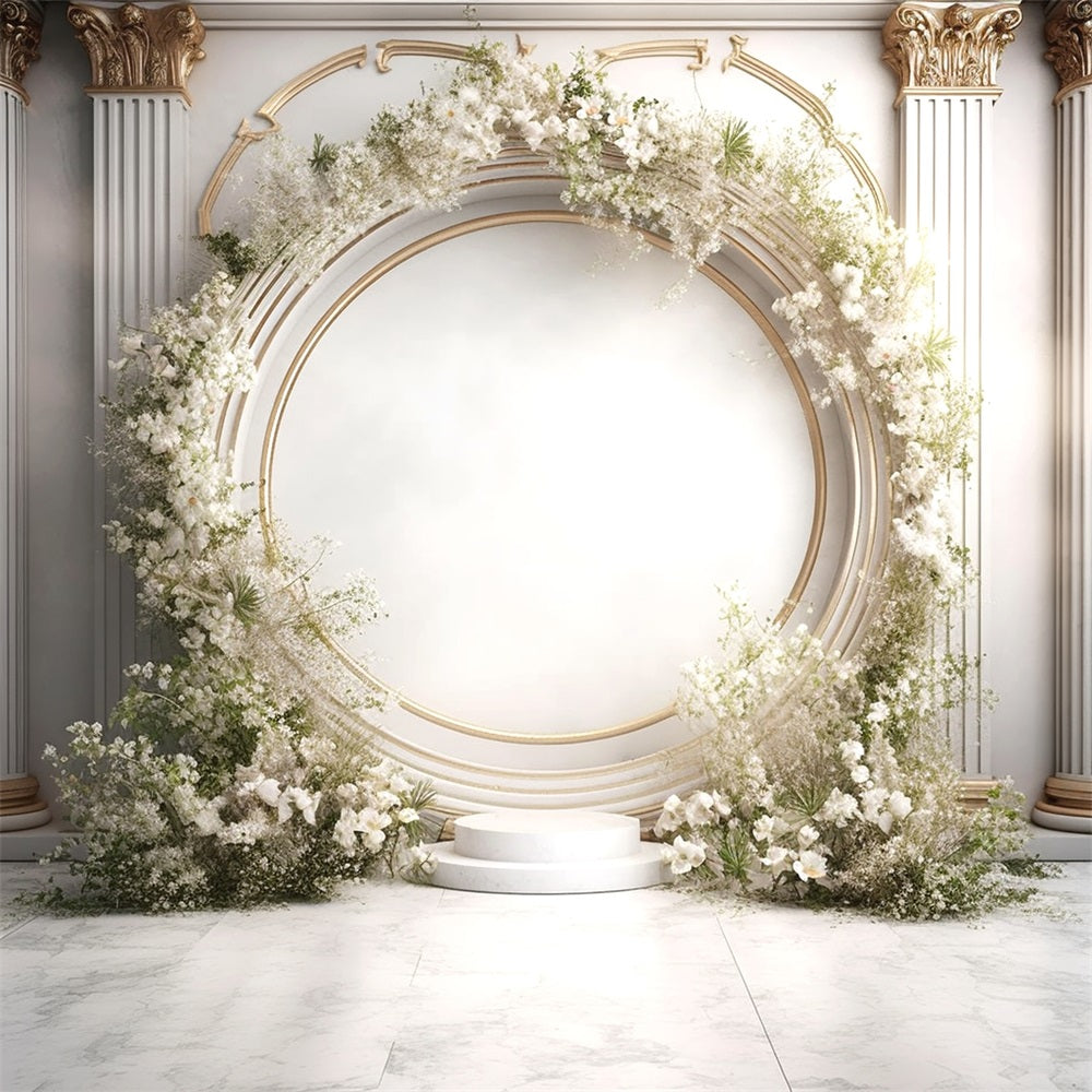 Elegant White Floral Archway Columns Boho Backdrop UK BRP9-271