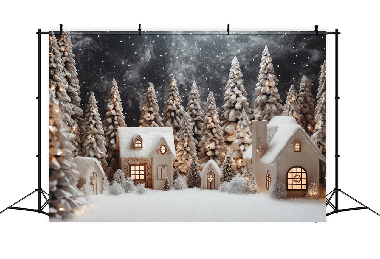 Magical Winter Village Snowy Pines Houses Backdrop UK BRP9-272