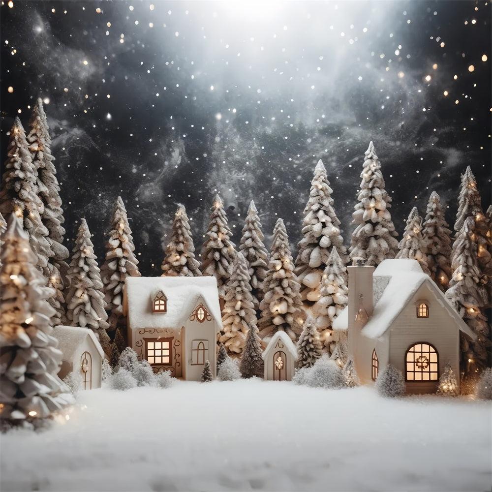 Magical Winter Village Snowy Pines Houses Backdrop UK BRP9-272