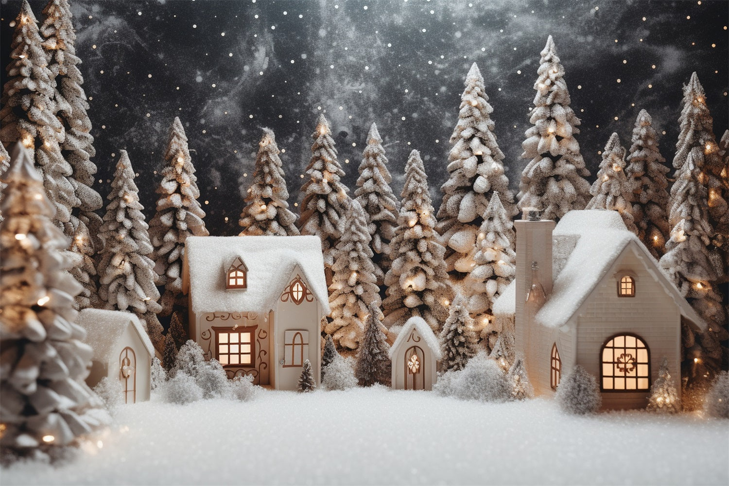 Magical Winter Village Snowy Pines Houses Backdrop UK BRP9-272