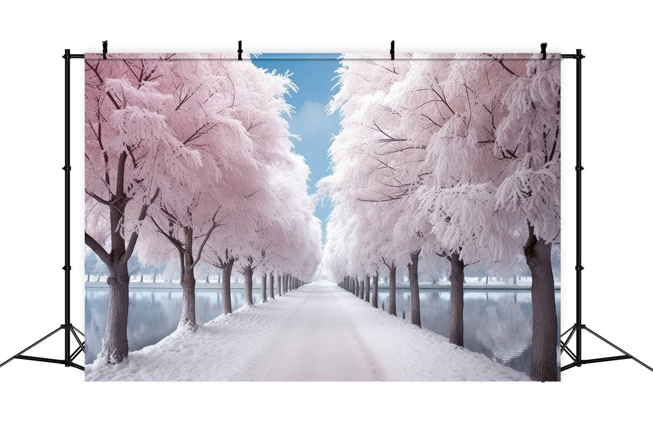 Serene Pink Frosty Winter Path Photography Backdrop UK BRP9-277